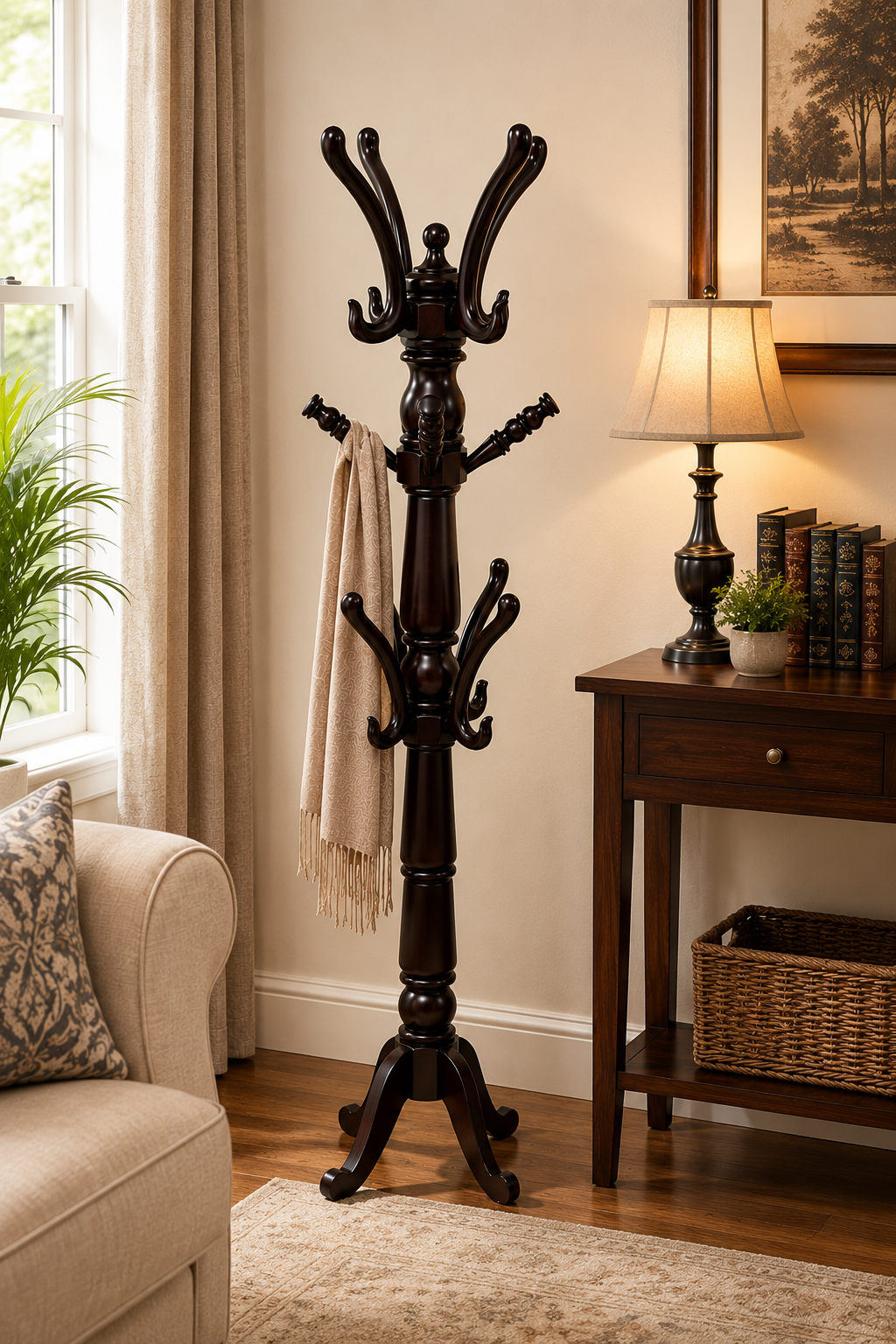 Regal CP Teak Wood Coat Stand – Dark Walnut Finish